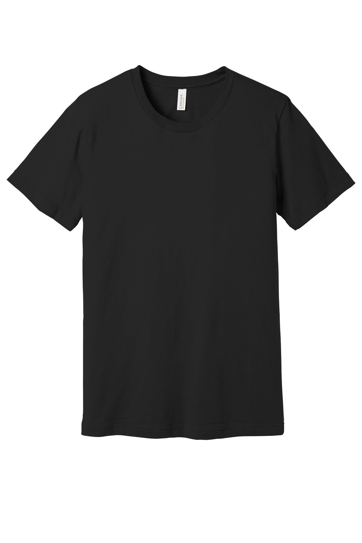 Front View of Black BELLA+CANVAS Unisex Jersey Short Sleeve Tee. BC3001